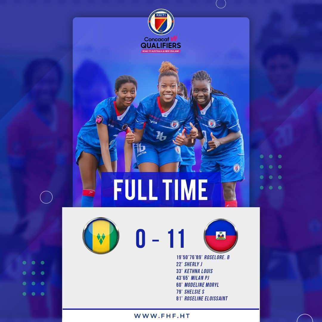 Éliminatoires/ Mondial féminin 2023 : 11 buts à 0 pour la sélection haïtienne face à Saint-Vincents